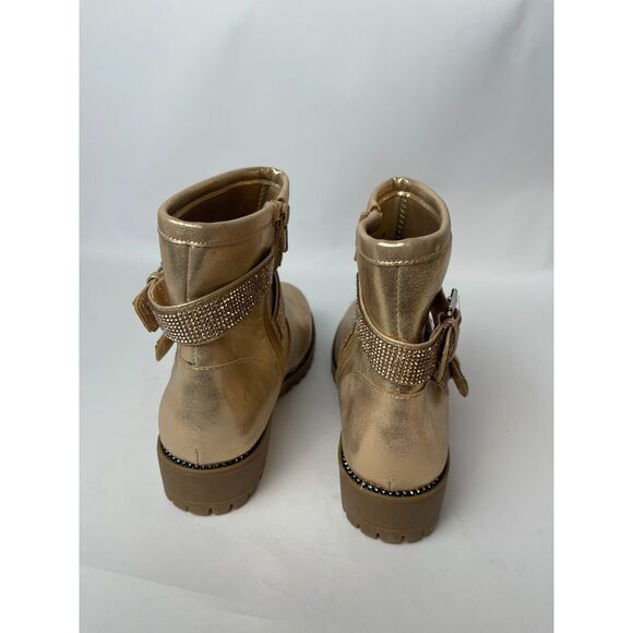 NWOB Dolce Vita Gold Glitter Strap Ankle Boots with Buckle - Size 4, Lug Sole - Picture 2 of 9